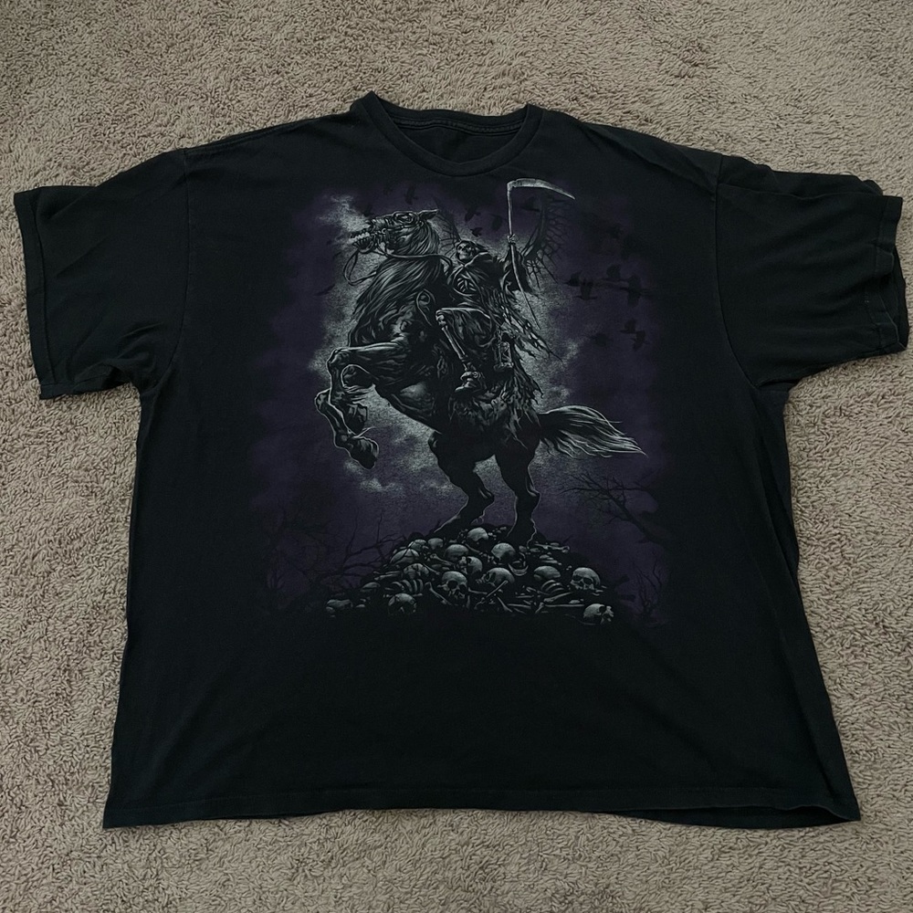 Vintage Mens Grim Reaper Death On Horseback Graphic T-Shirt Black 3XL XXXL